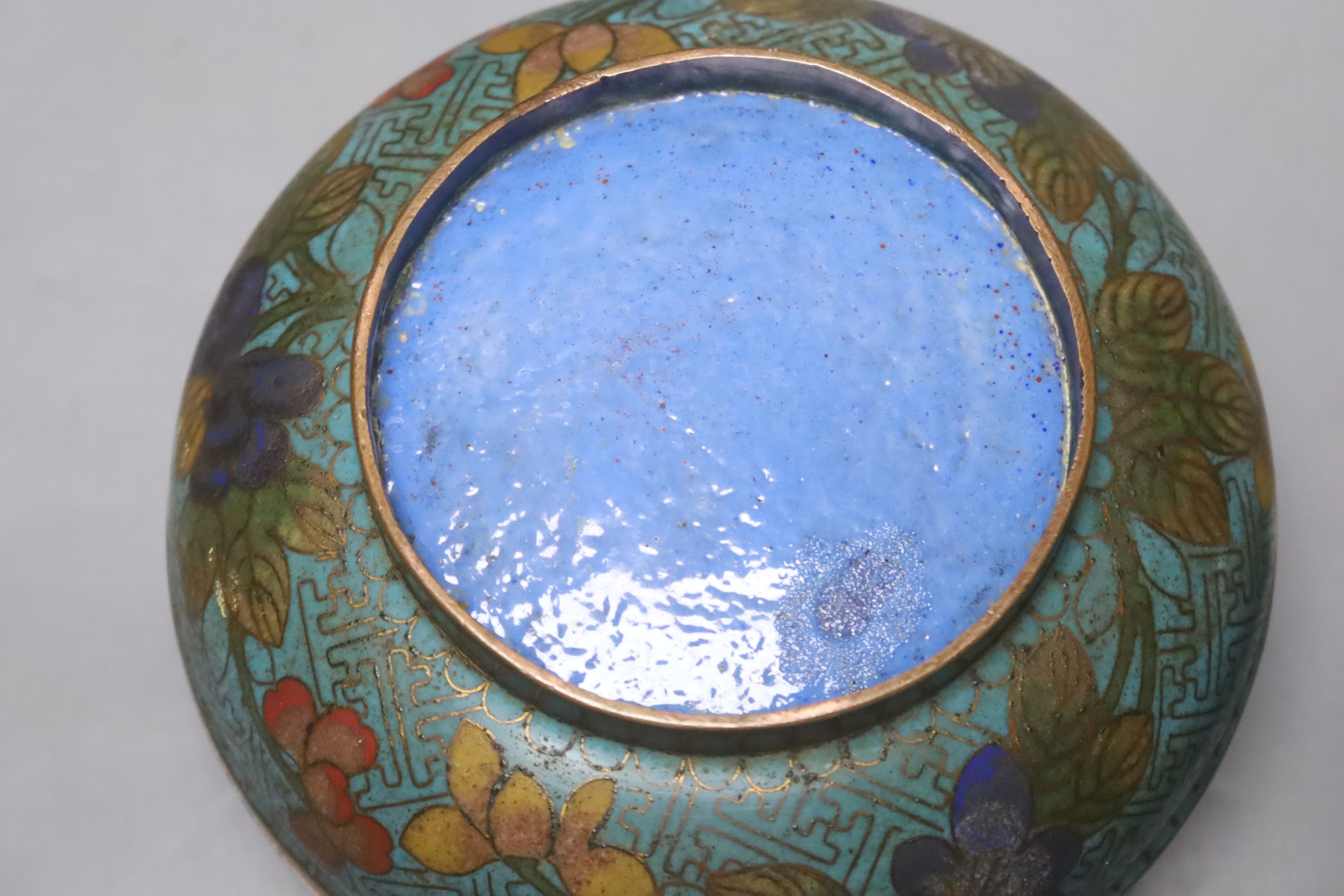 A Chinese cloisonne enamel box & cover, two beakers and four similar Japanese miniature vessels